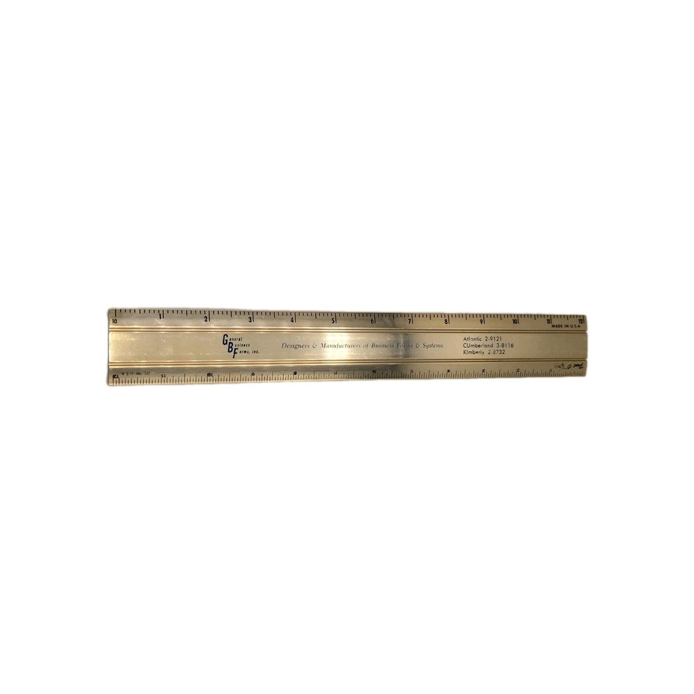 Solid Brass Desk Ruler 12"‎ Advertising Promo General Business Forms USA